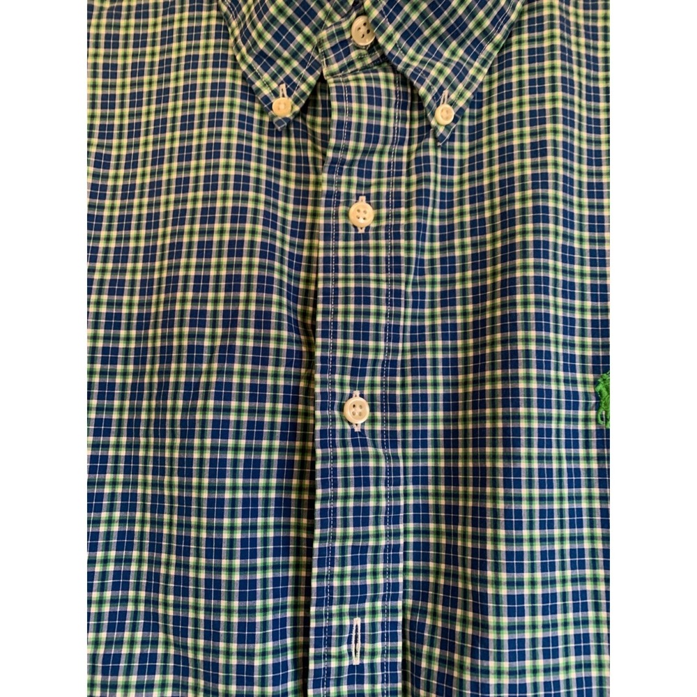 Ralph Lauren Classic Fit Blue Green Plaid Button Down Shirt Mens Long Sleeve